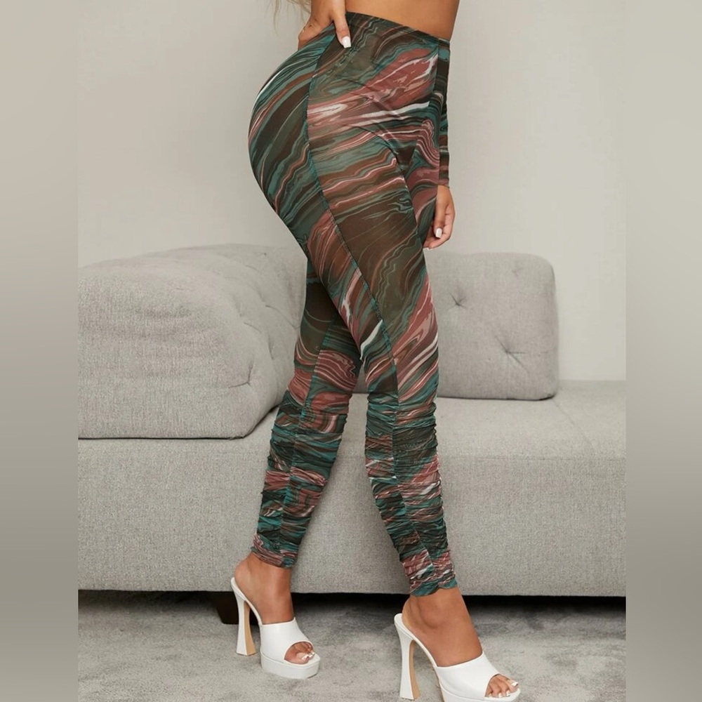 Printed Mesh Leggings Pants - Stretchy & Comfortable